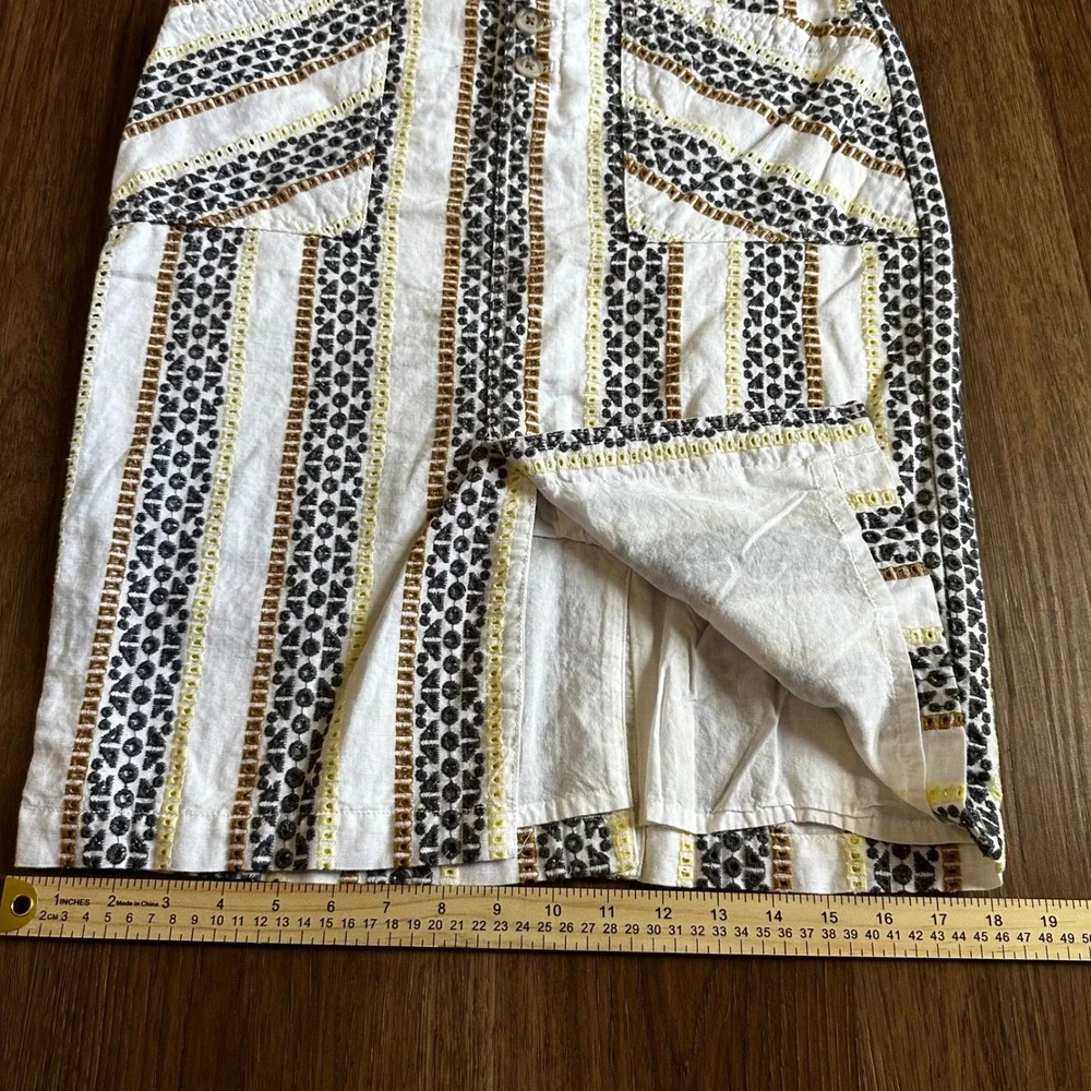 Anthropologie Pencil Skirt Women 8 White Embroidered Eyelet Button Front Boho